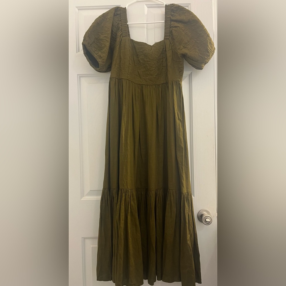 Madewell Maxi quilted bodice olive dress size 0